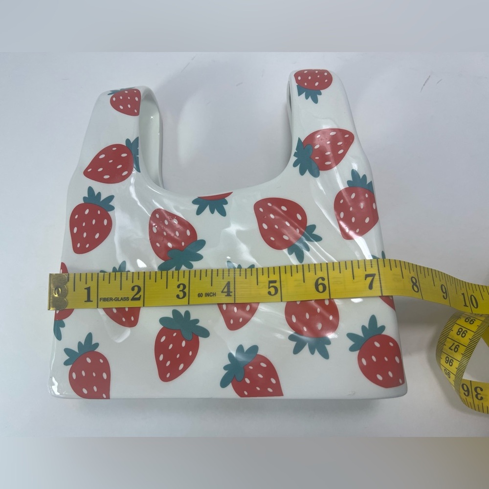 White Ceramic Handbag Decor w/Strawberry Detailing Approx:7" W x 7" H x 2.5" D - Picture 8 of 9